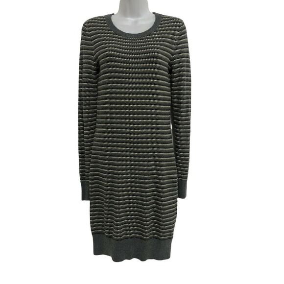 French Connection Dresses & Skirts - French Connection Gray Blue Gold Black Striped Knit Sweater Dress Women's Size 6
